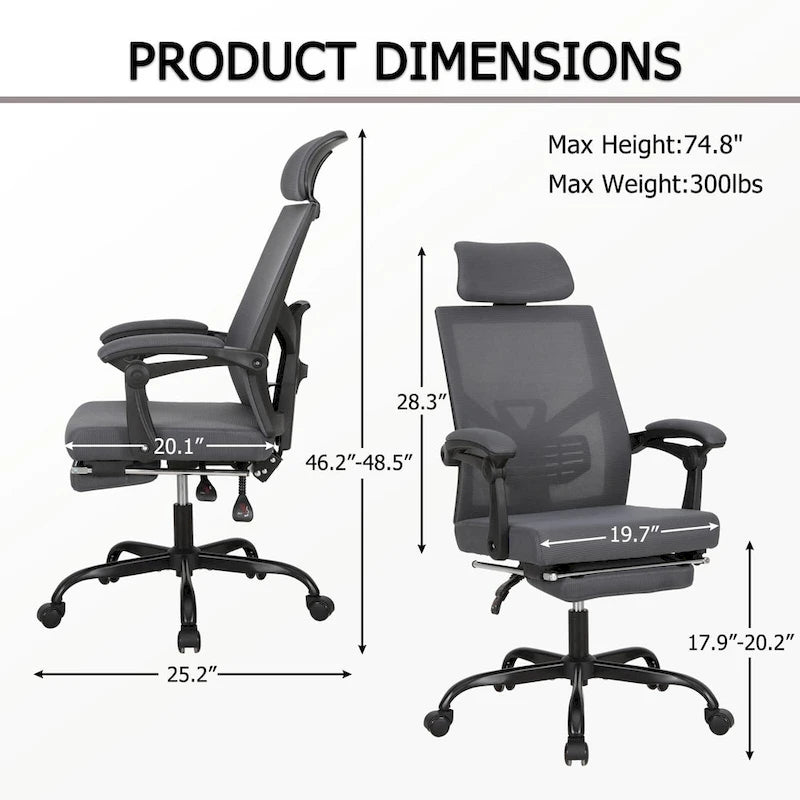 Chaise de bureau ergonomique en maille avec repose-pieds