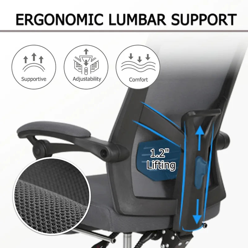 Chaise de bureau ergonomique en maille avec repose-pieds