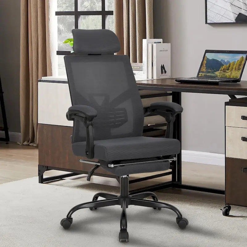 Chaise de bureau ergonomique en maille avec repose-pieds