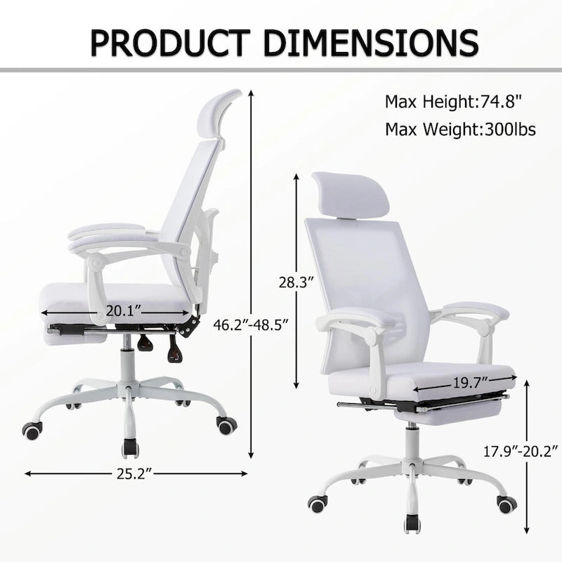 Chaise de bureau ergonomique en maille avec repose-pieds