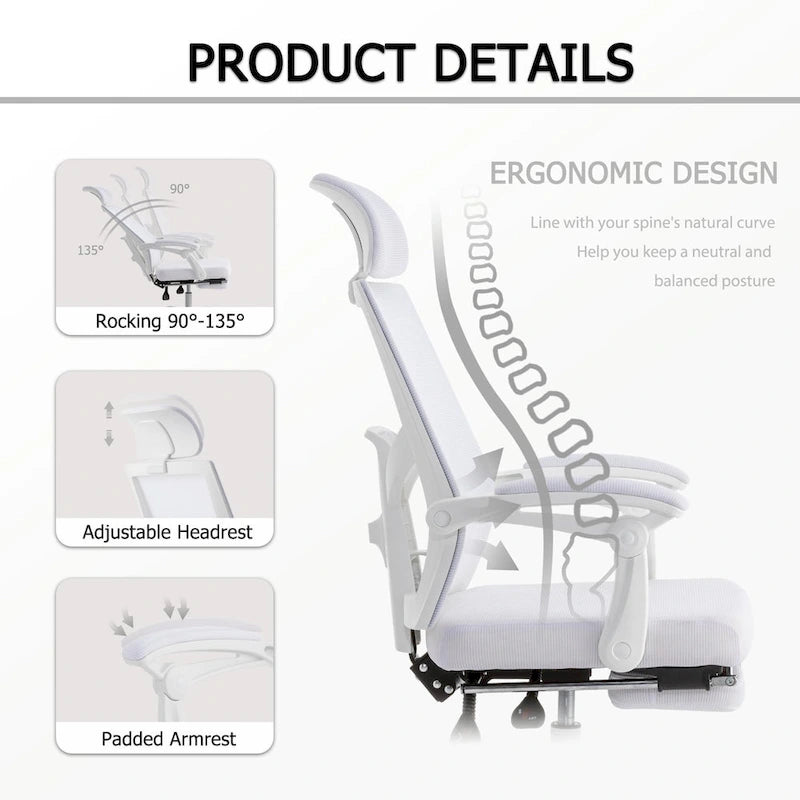 Chaise de bureau ergonomique en maille avec repose-pieds