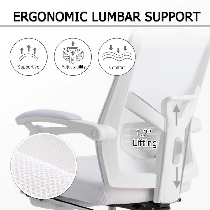 Chaise de bureau ergonomique en maille avec repose-pieds