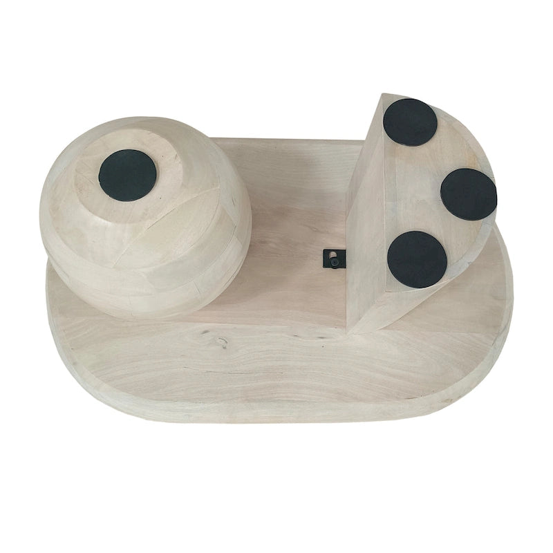 Table basse oblongue en bois de manguier massif avec pieds boules sculpturaux