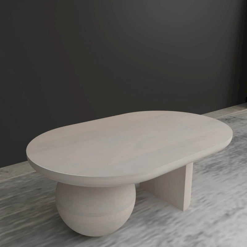 Table basse oblongue en bois de manguier massif avec pieds boules sculpturaux