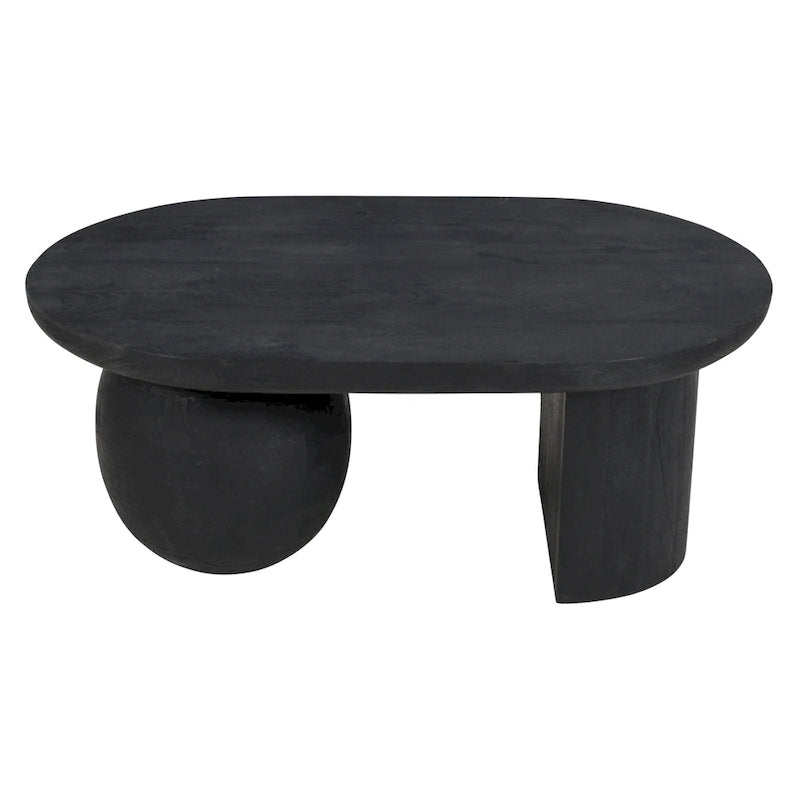 Table basse oblongue en bois de manguier massif avec pieds boules sculpturaux