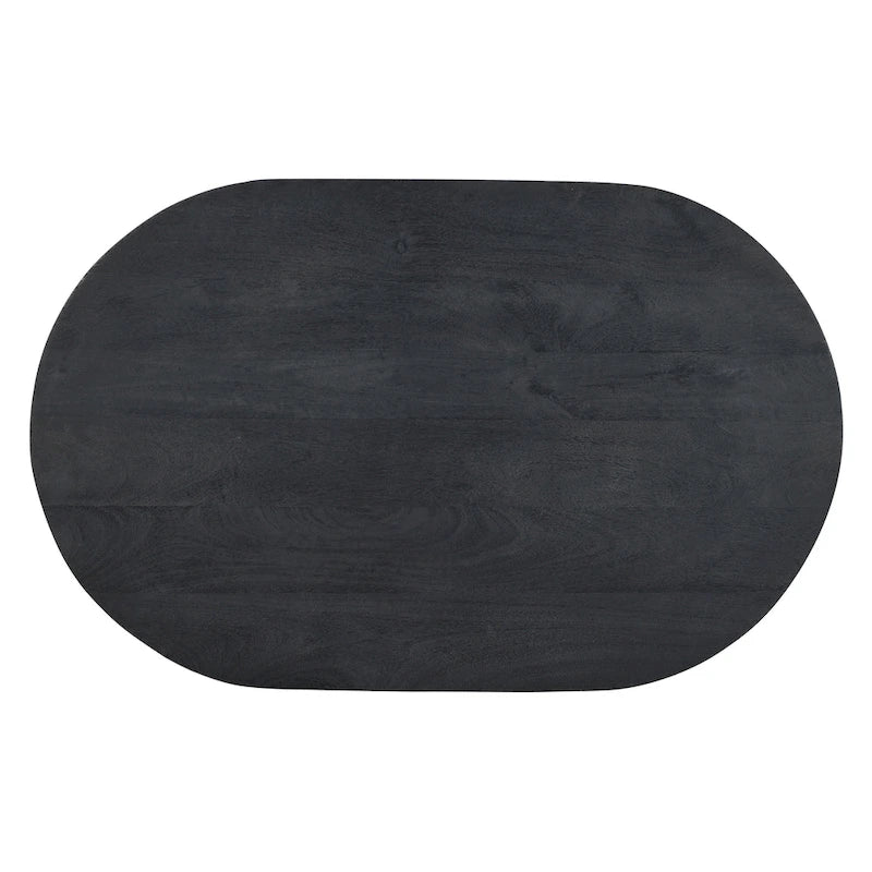 Table basse oblongue en bois de manguier massif avec pieds boules sculpturaux