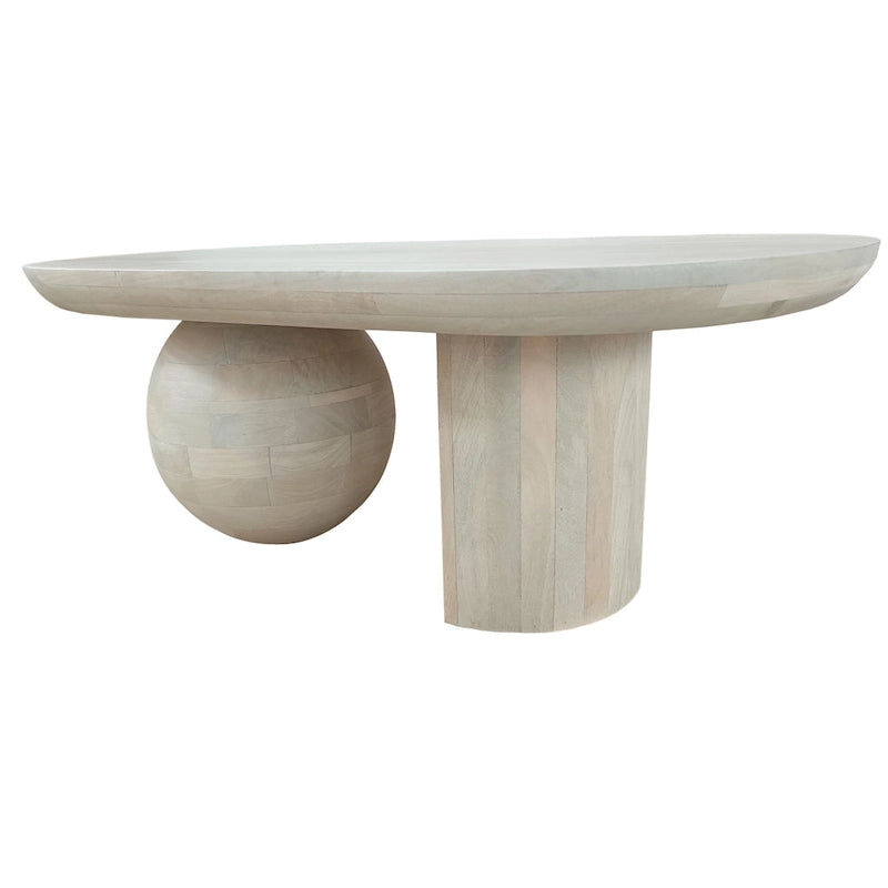 Table basse oblongue en bois de manguier massif avec pieds boules sculpturaux
