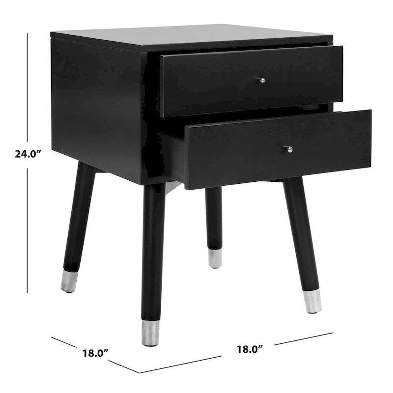 Table de chevet à 2 tiroirs de style moderne du milieu du siècle avec pieds accentués en métal