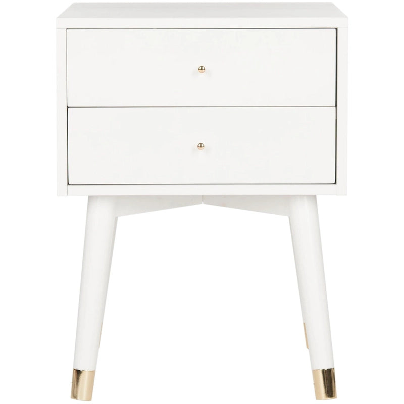 Table de chevet à 2 tiroirs de style moderne du milieu du siècle avec pieds accentués en métal