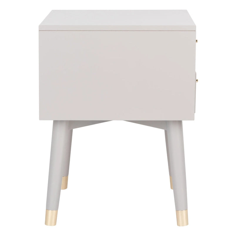 Table de chevet à 2 tiroirs de style moderne du milieu du siècle avec pieds accentués en métal