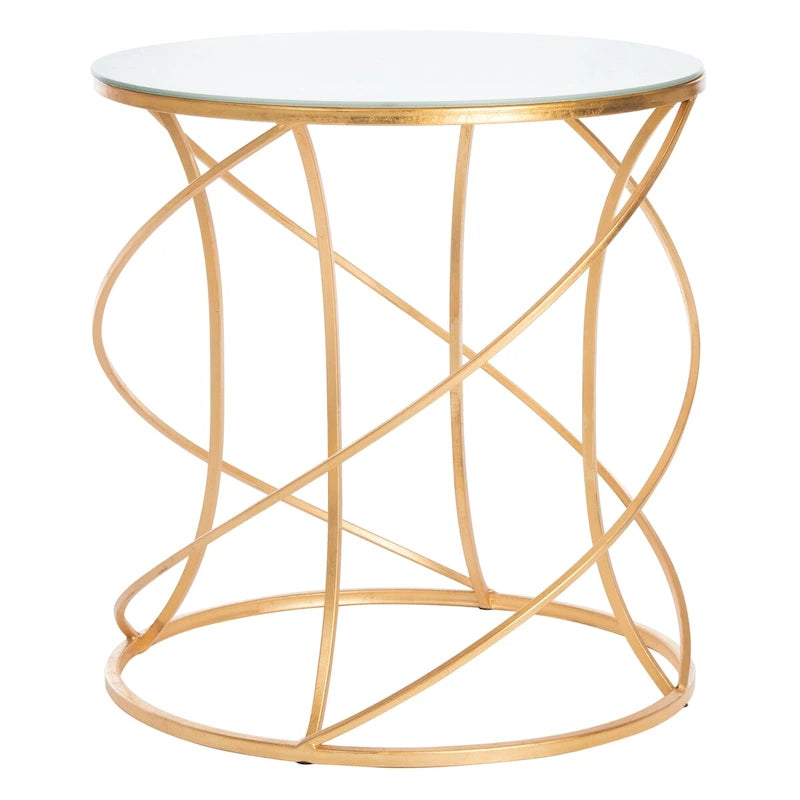 Table d'appoint en fer doré avec plateau en verre