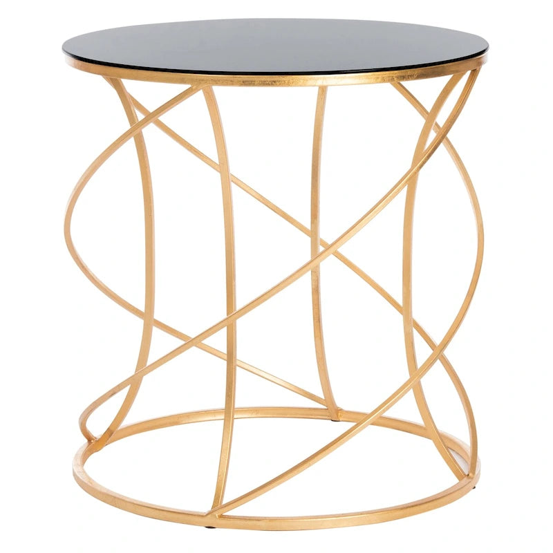 Table d'appoint en fer doré avec plateau en verre