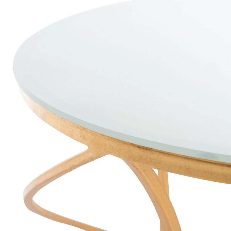 Table d'appoint en fer doré avec plateau en verre