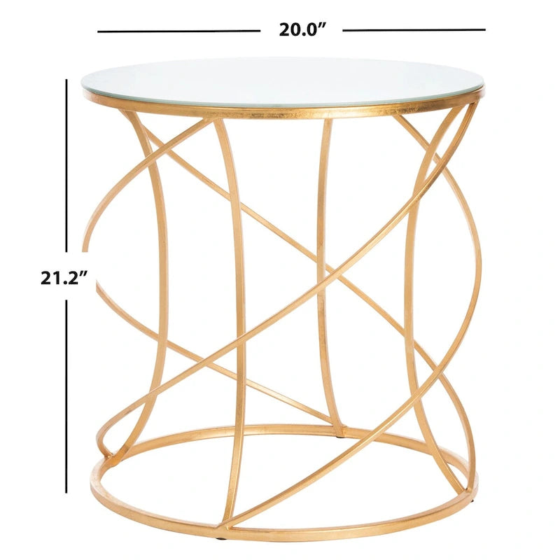 Table d'appoint en fer doré avec plateau en verre