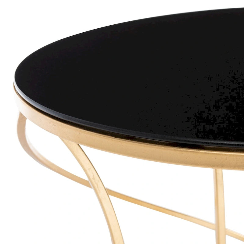 Table d'appoint en fer doré avec plateau en verre
