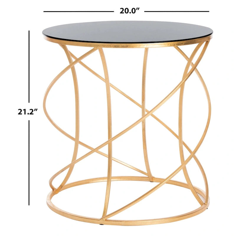 Table d'appoint en fer doré avec plateau en verre