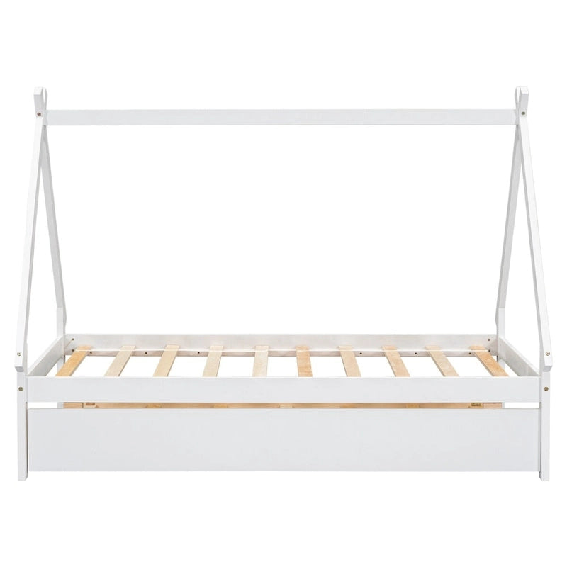 Lit au sol tipi jumeau avec lit gigogne escamotable – Cadre en bois de pin