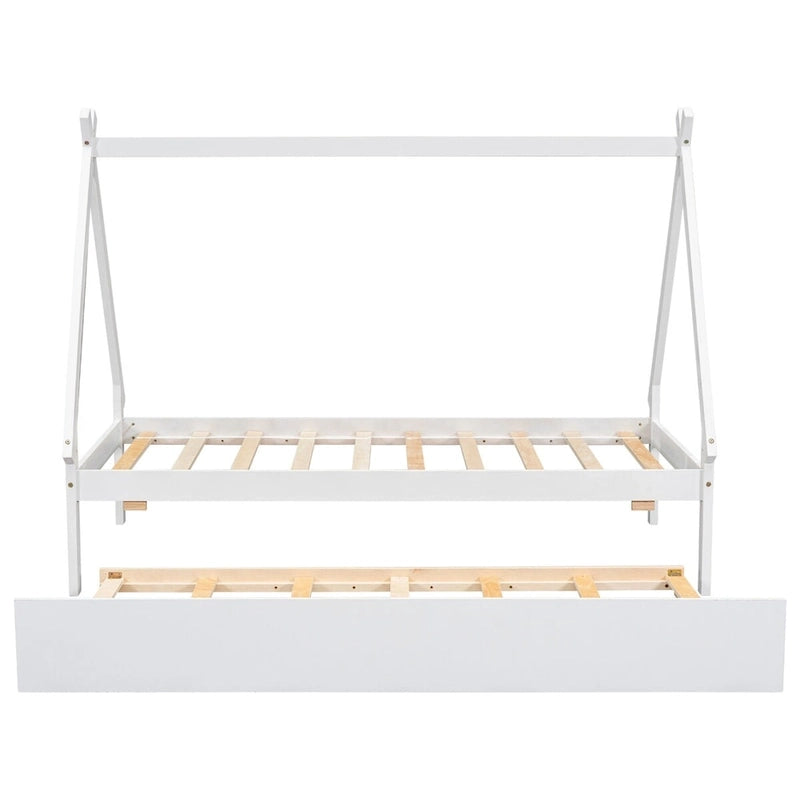 Lit au sol tipi jumeau avec lit gigogne escamotable – Cadre en bois de pin