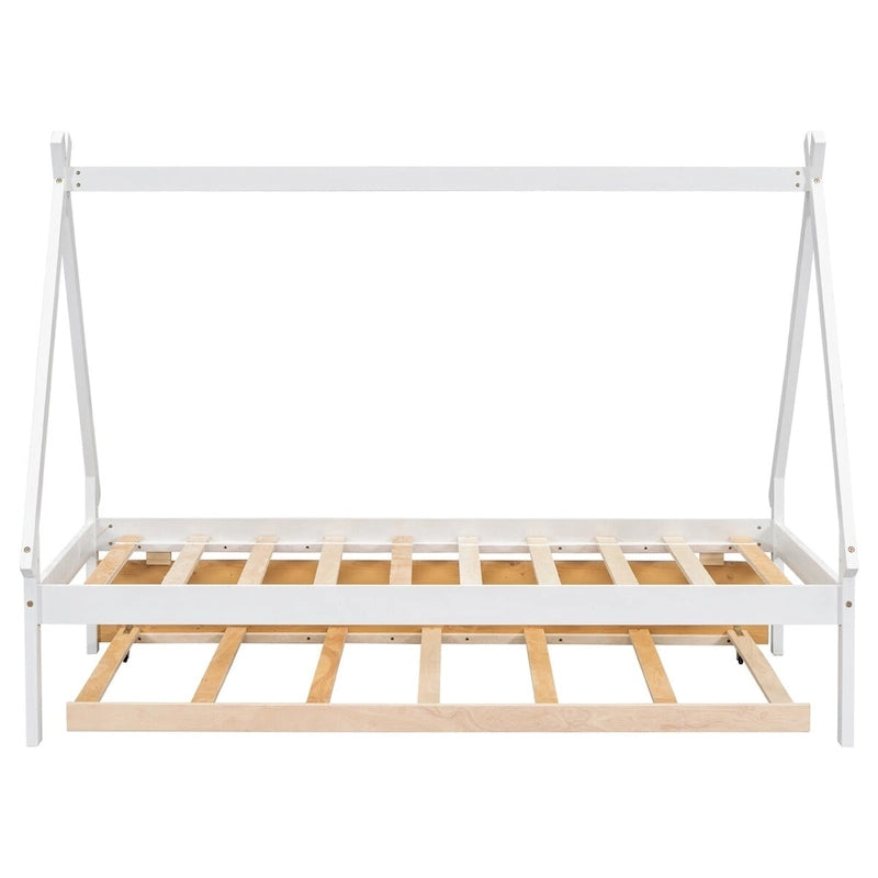 Lit au sol tipi jumeau avec lit gigogne escamotable – Cadre en bois de pin
