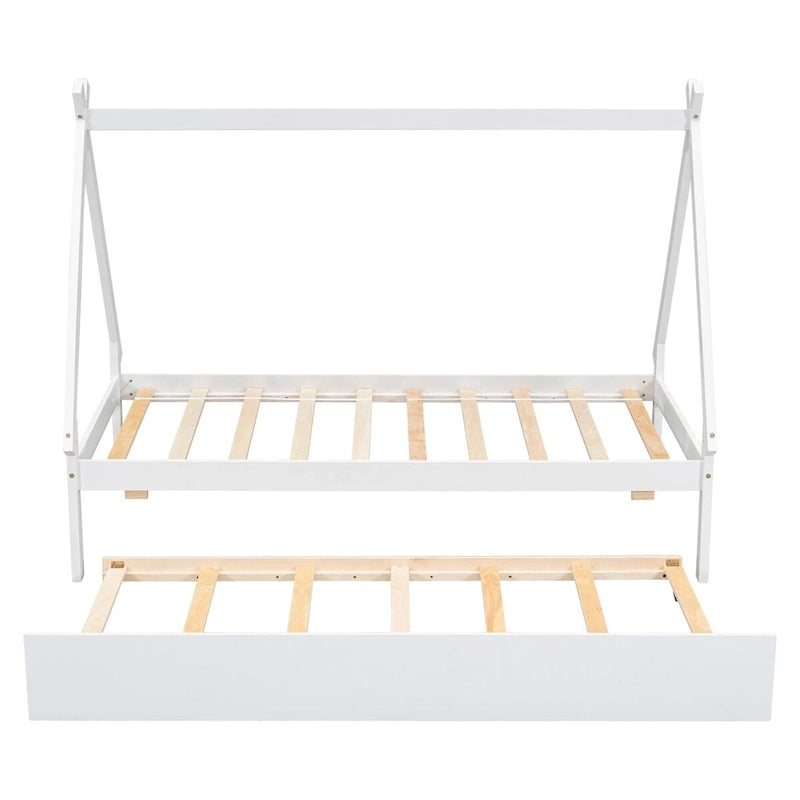 Lit au sol tipi jumeau avec lit gigogne escamotable – Cadre en bois de pin