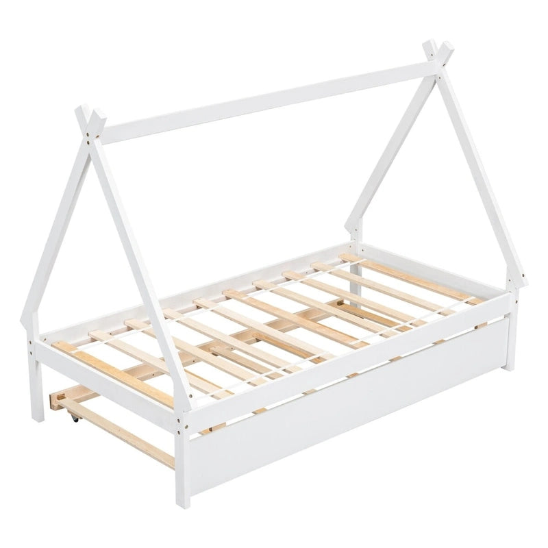 Lit au sol tipi jumeau avec lit gigogne escamotable – Cadre en bois de pin