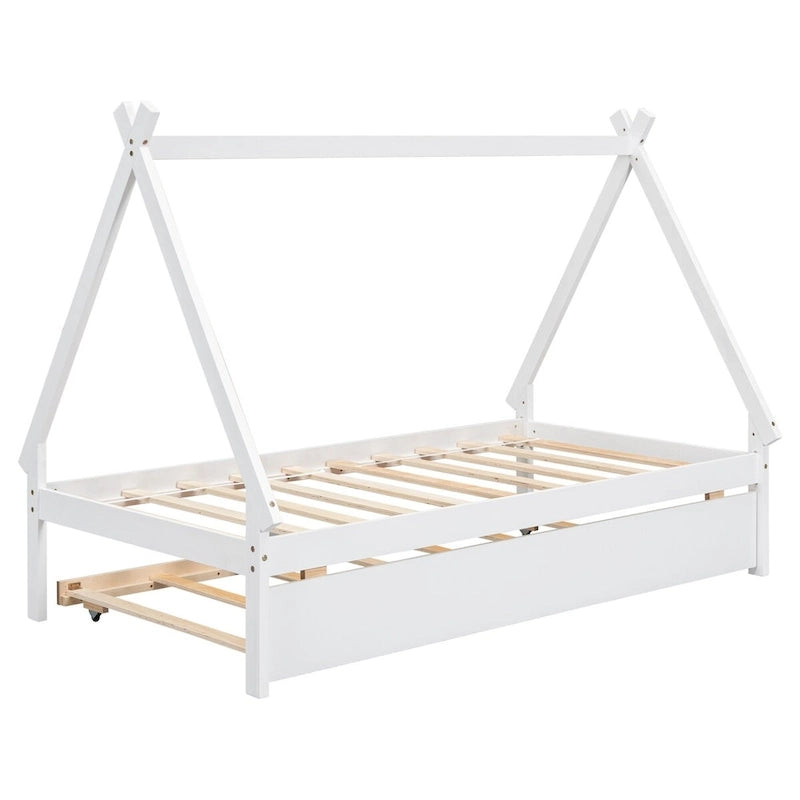 Lit au sol tipi jumeau avec lit gigogne escamotable – Cadre en bois de pin