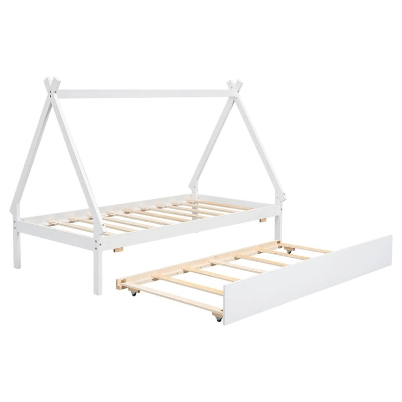 Lit au sol tipi jumeau avec lit gigogne escamotable – Cadre en bois de pin