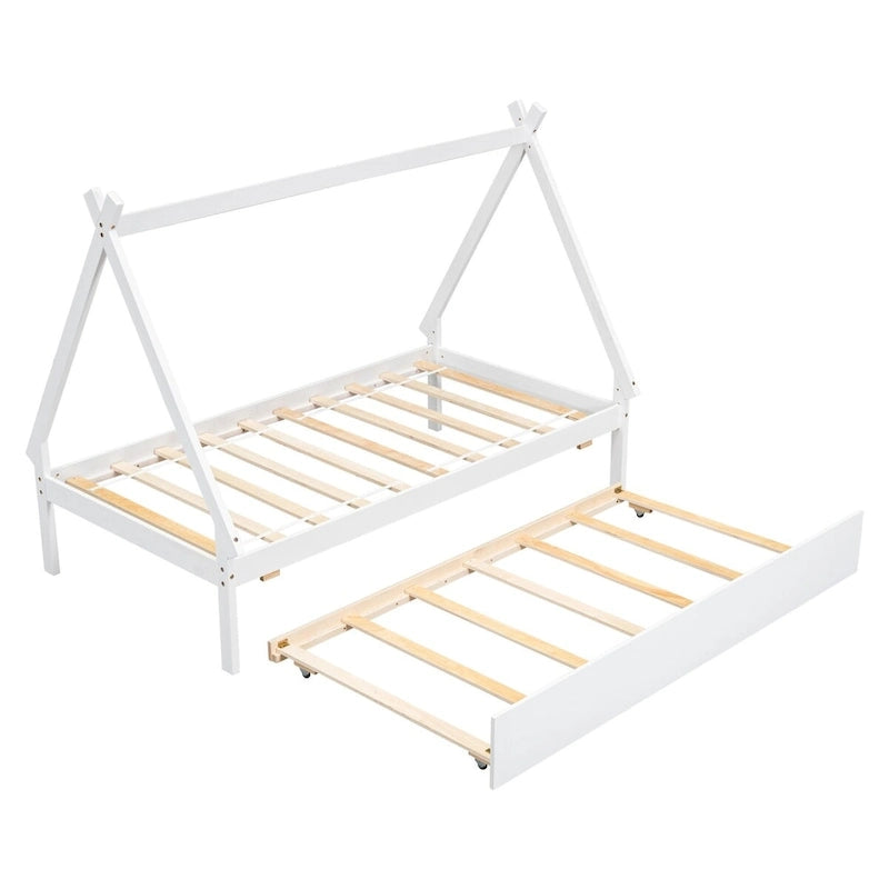 Lit au sol tipi jumeau avec lit gigogne escamotable – Cadre en bois de pin