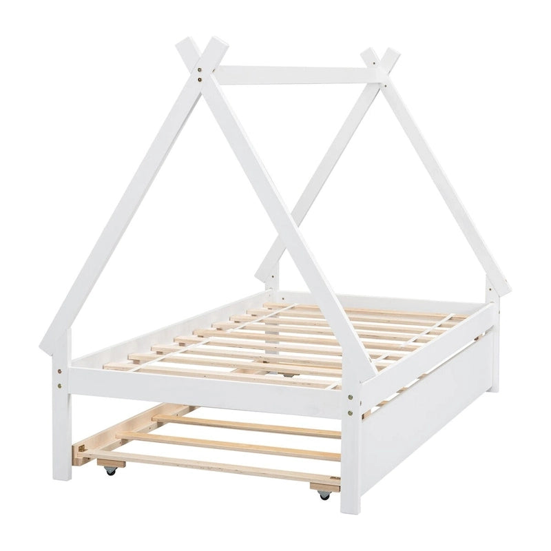 Lit au sol tipi jumeau avec lit gigogne escamotable – Cadre en bois de pin