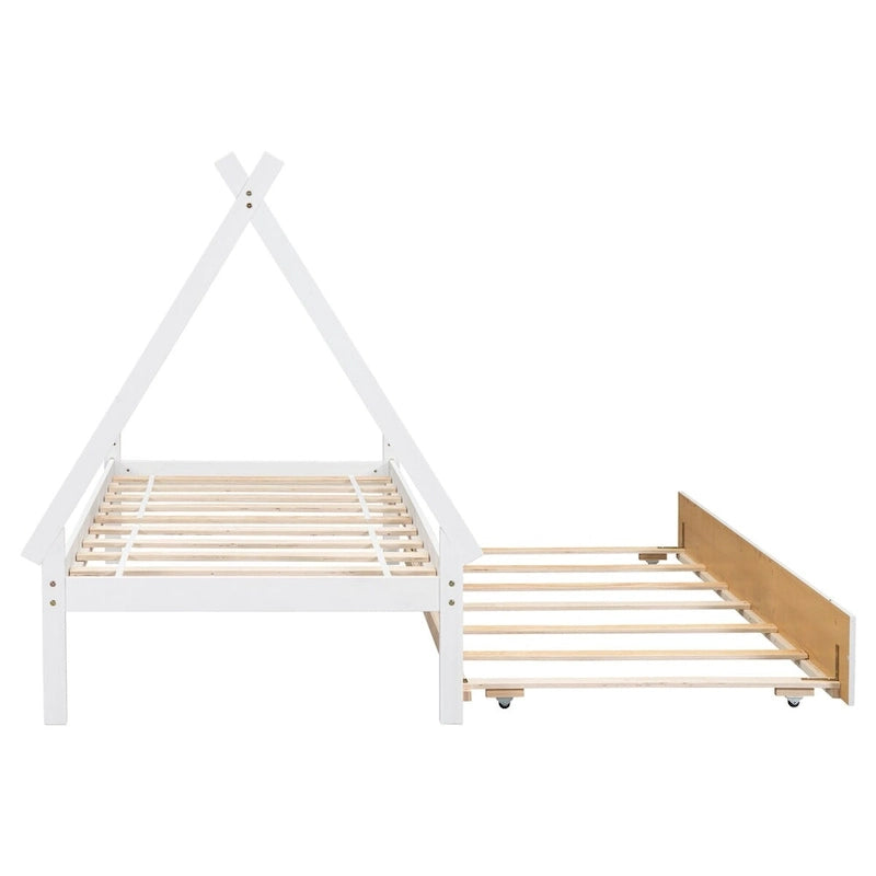 Lit au sol tipi jumeau avec lit gigogne escamotable – Cadre en bois de pin