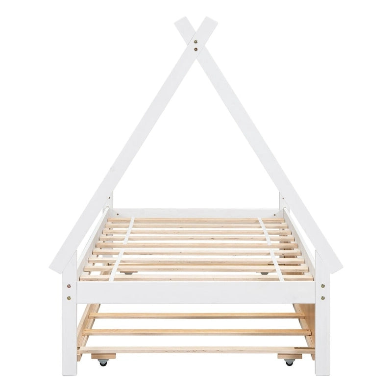 Lit au sol tipi jumeau avec lit gigogne escamotable – Cadre en bois de pin