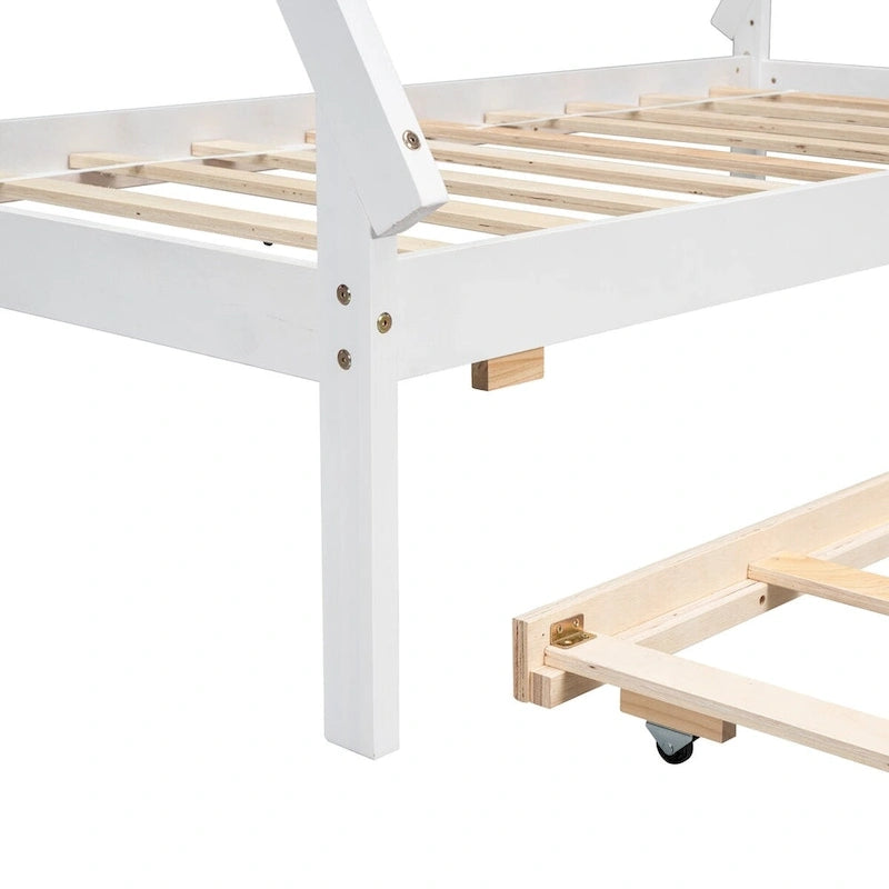 Lit au sol tipi jumeau avec lit gigogne escamotable – Cadre en bois de pin