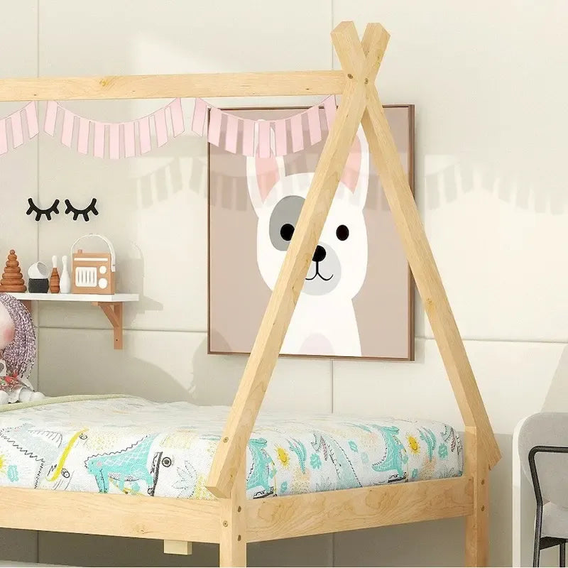 Lit au sol tipi jumeau avec lit gigogne escamotable – Cadre en bois de pin