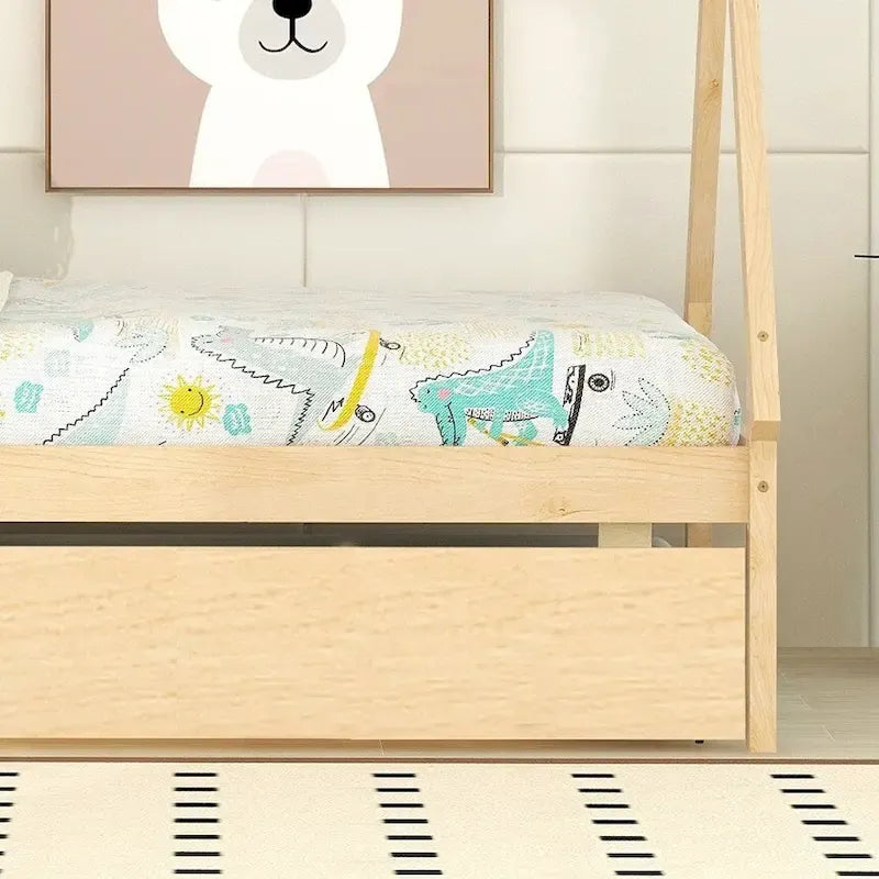 Lit au sol tipi jumeau avec lit gigogne escamotable – Cadre en bois de pin