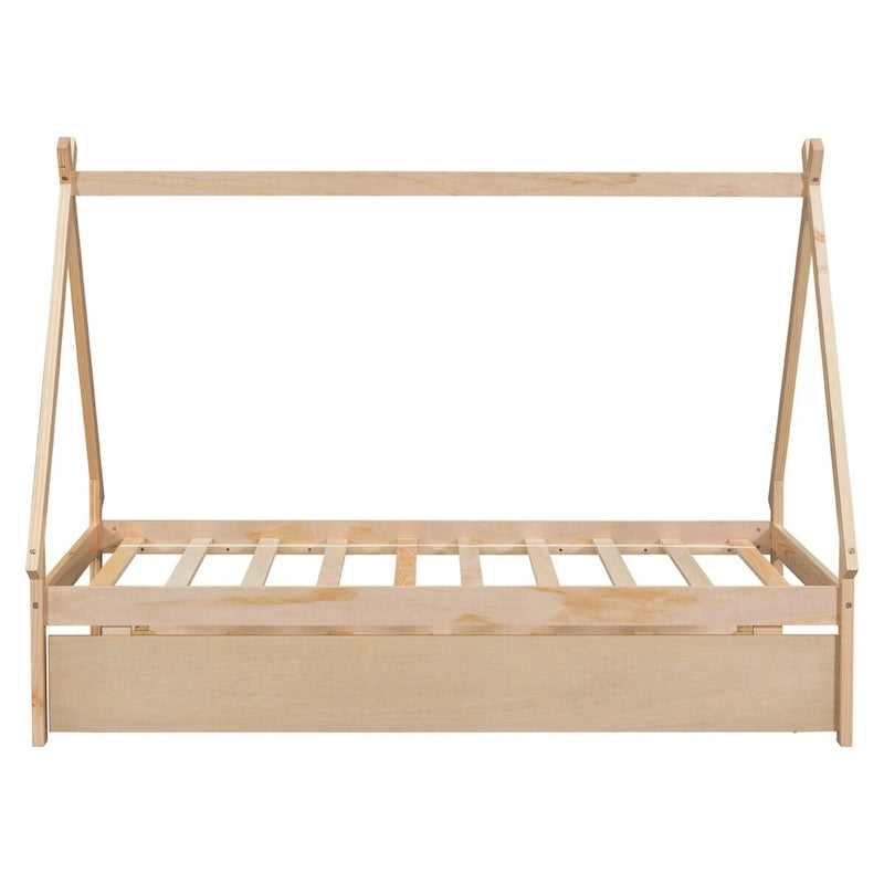 Lit au sol tipi jumeau avec lit gigogne escamotable – Cadre en bois de pin