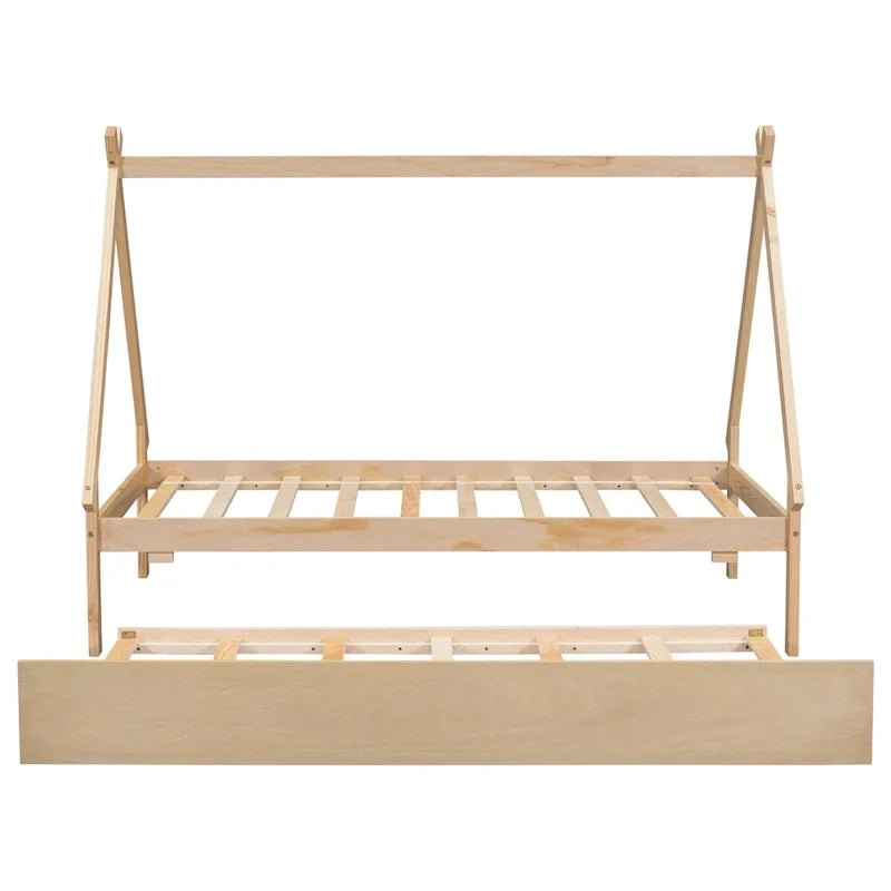 Lit au sol tipi jumeau avec lit gigogne escamotable – Cadre en bois de pin