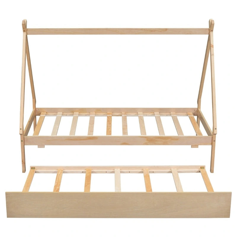 Lit au sol tipi jumeau avec lit gigogne escamotable – Cadre en bois de pin