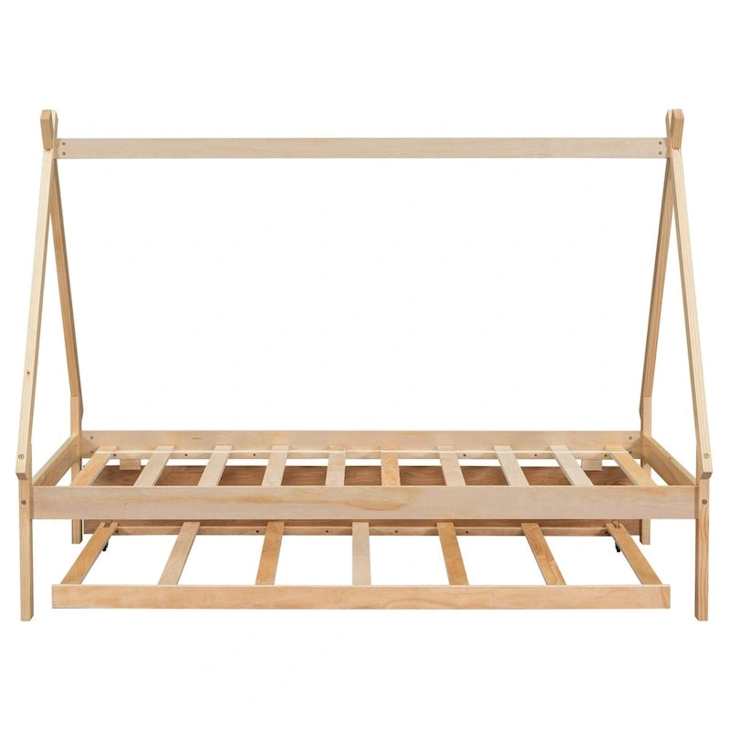 Lit au sol tipi jumeau avec lit gigogne escamotable – Cadre en bois de pin