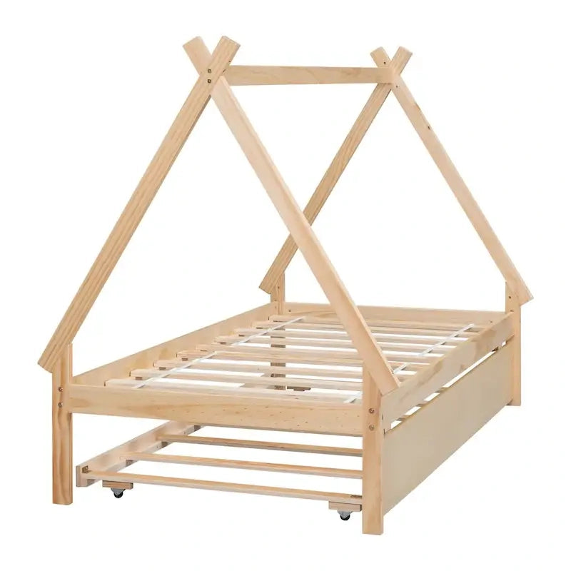 Lit au sol tipi jumeau avec lit gigogne escamotable – Cadre en bois de pin