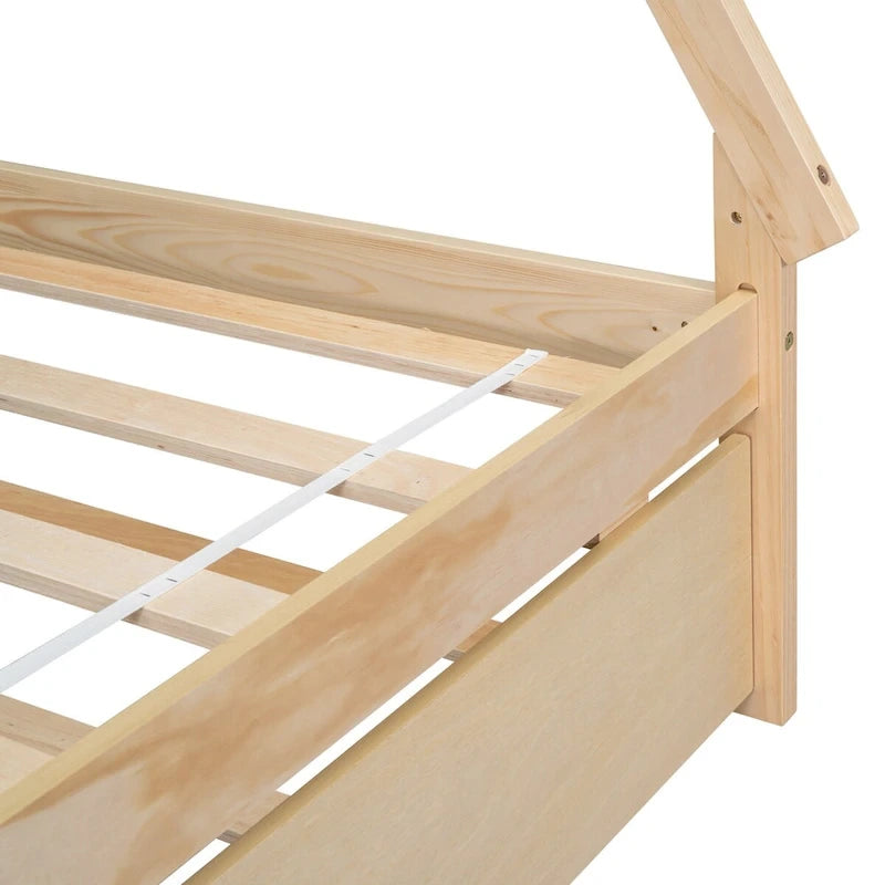 Lit au sol tipi jumeau avec lit gigogne escamotable – Cadre en bois de pin