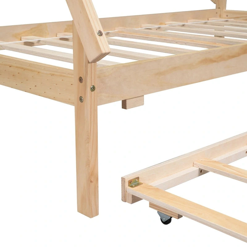 Lit au sol tipi jumeau avec lit gigogne escamotable – Cadre en bois de pin