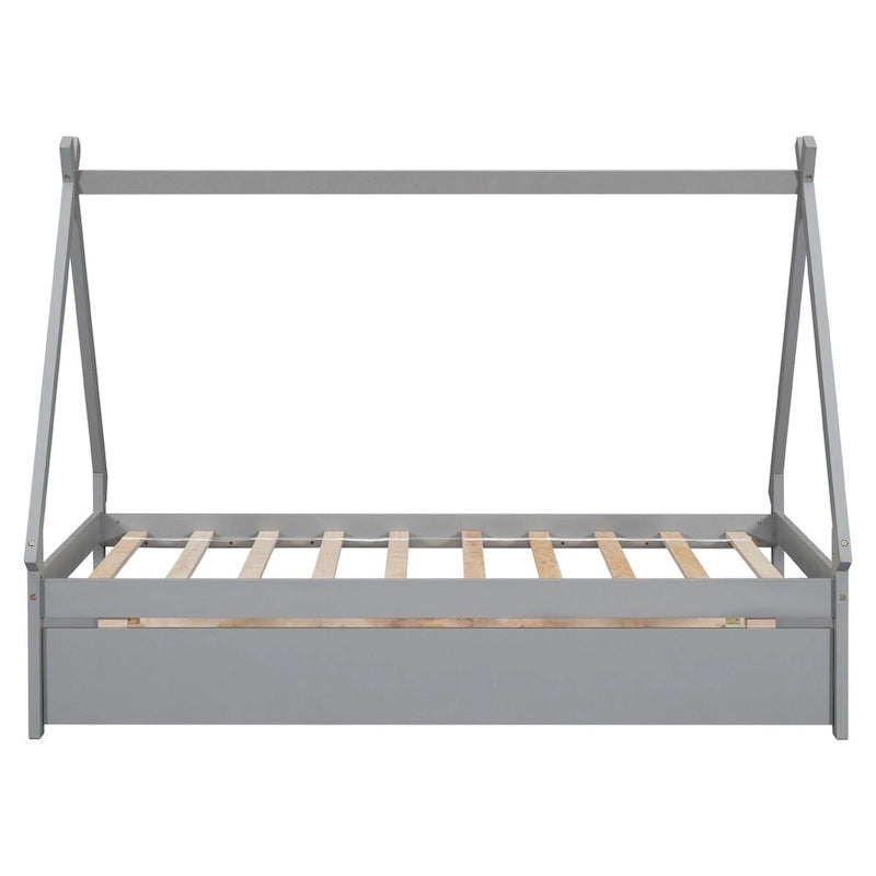 Lit au sol tipi jumeau avec lit gigogne escamotable – Cadre en bois de pin