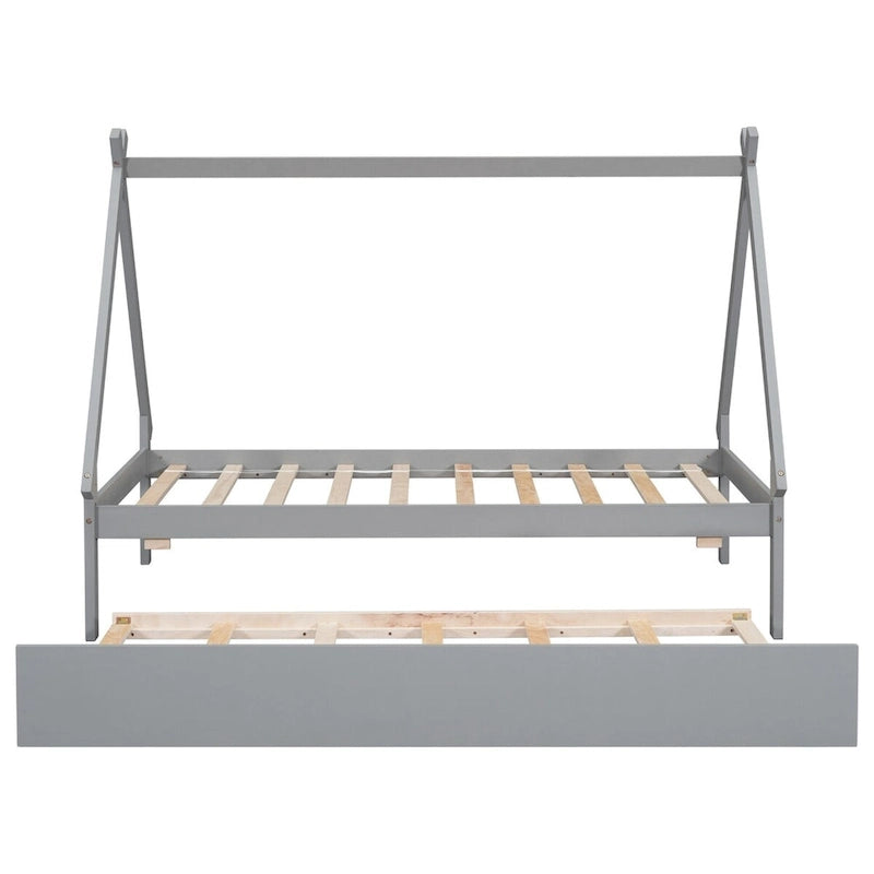Lit au sol tipi jumeau avec lit gigogne escamotable – Cadre en bois de pin