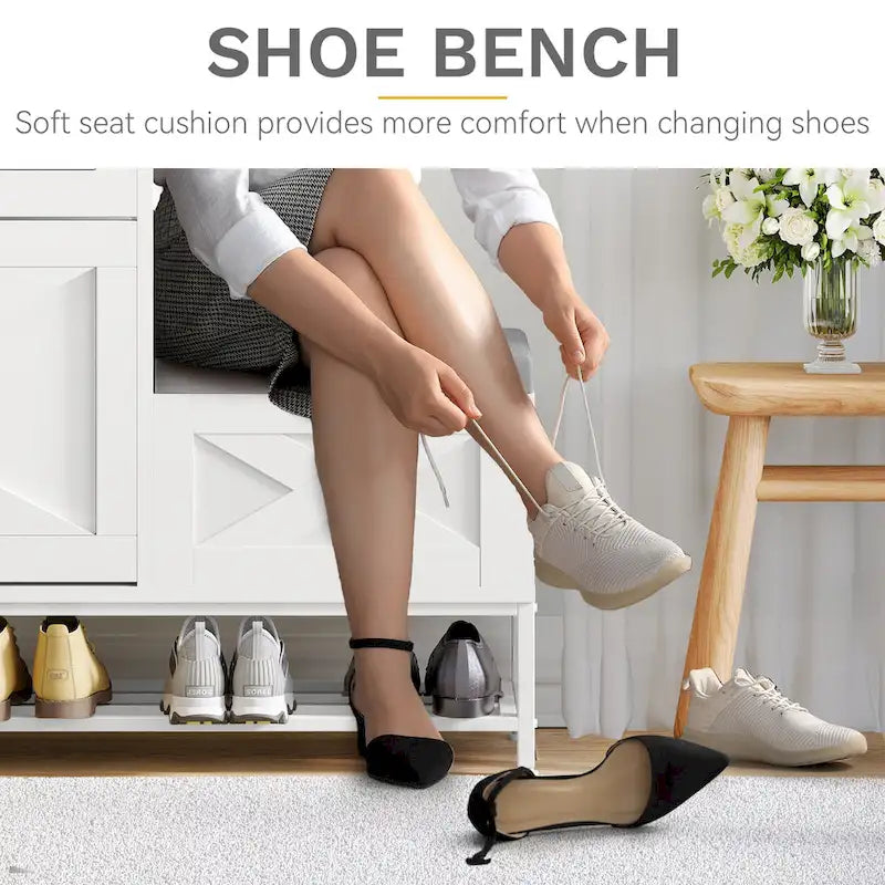 Meuble à chaussures d'entrée de ferme avec banc de rangement et 2 tiroirs basculants
