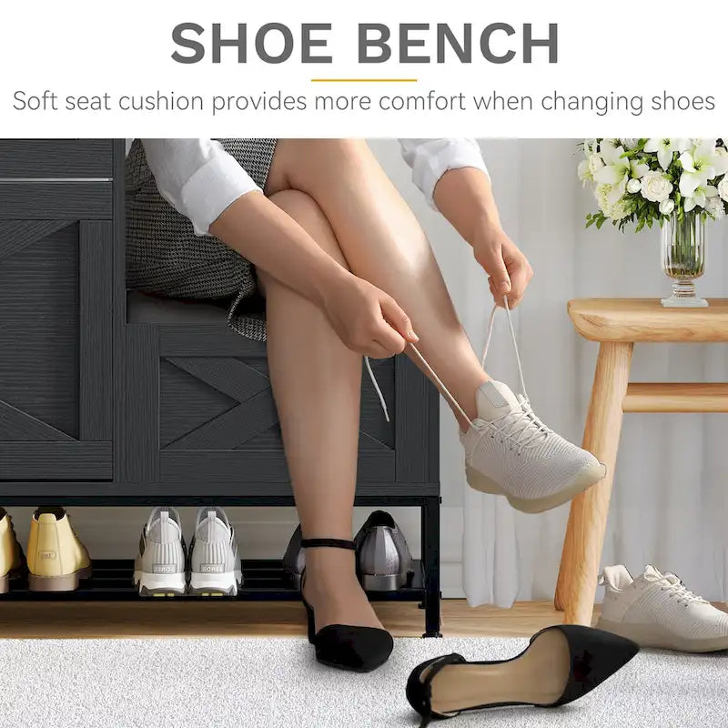 Meuble à chaussures d'entrée de ferme avec banc de rangement et 2 tiroirs basculants