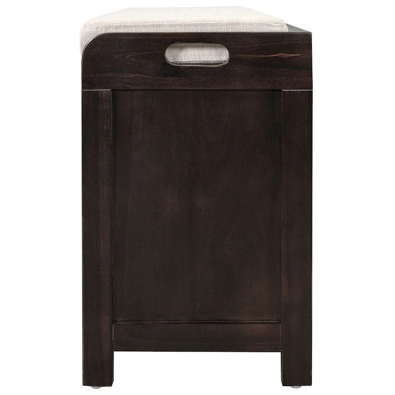 Banc de rangement rustique rembourré avec 2 tiroirs et panier en rotin amovible
