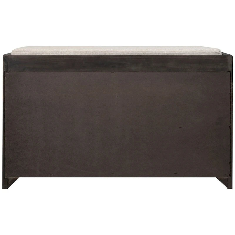 Banc de rangement rustique rembourré avec 2 tiroirs et panier en rotin amovible