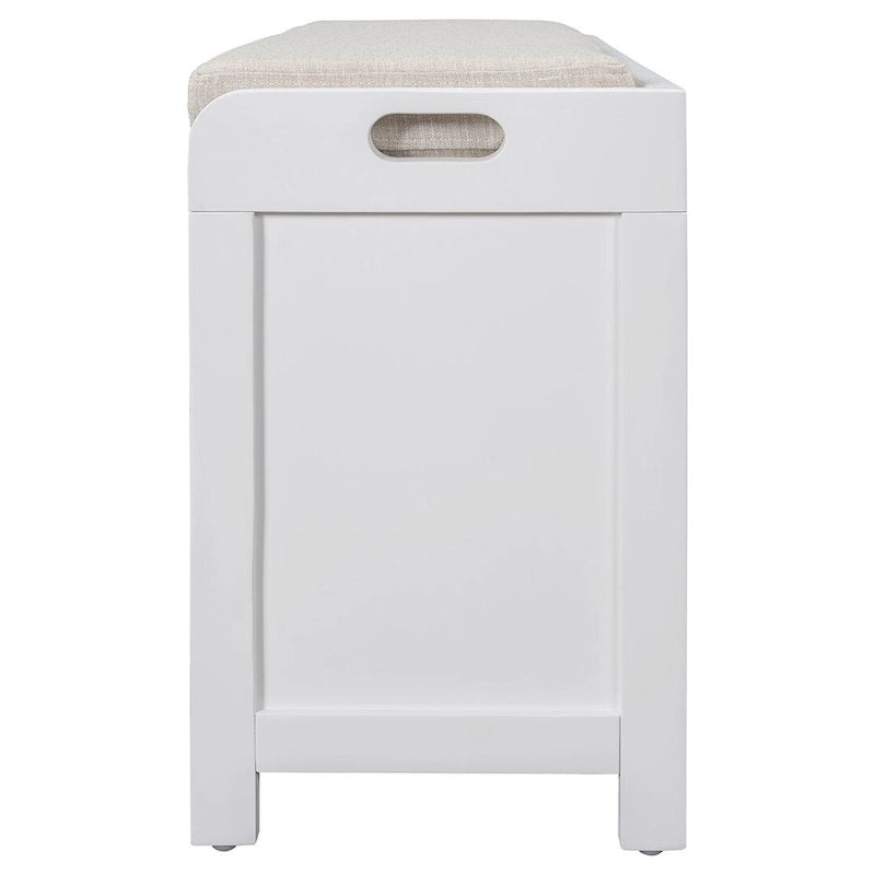 Banc de rangement rustique rembourré avec 2 tiroirs et panier en rotin amovible