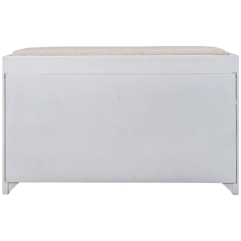Banc de rangement rustique rembourré avec 2 tiroirs et panier en rotin amovible