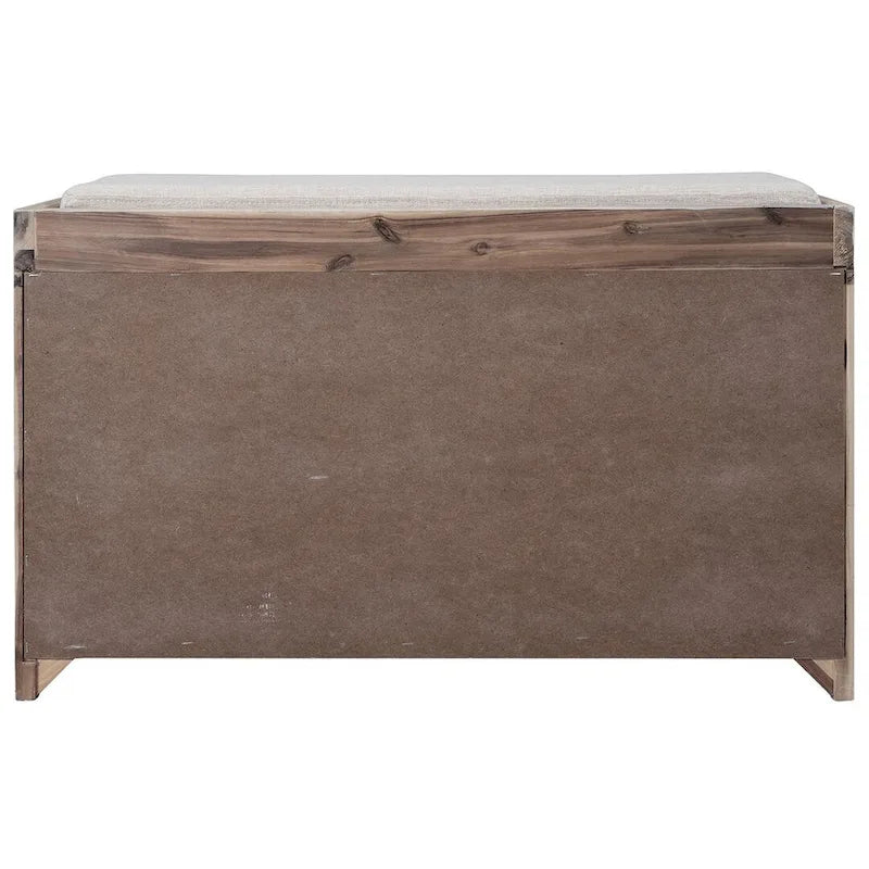 Banc de rangement rustique rembourré avec 2 tiroirs et panier en rotin amovible